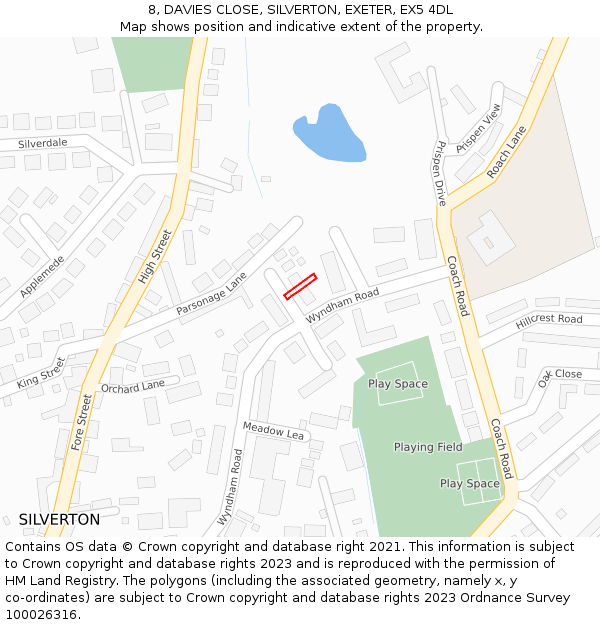 8, DAVIES CLOSE, SILVERTON, EXETER, EX5 4DL: Location map and indicative extent of plot