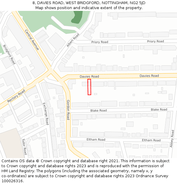 8, DAVIES ROAD, WEST BRIDGFORD, NOTTINGHAM, NG2 5JD: Location map and indicative extent of plot