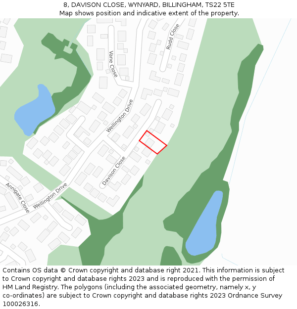 8, DAVISON CLOSE, WYNYARD, BILLINGHAM, TS22 5TE: Location map and indicative extent of plot