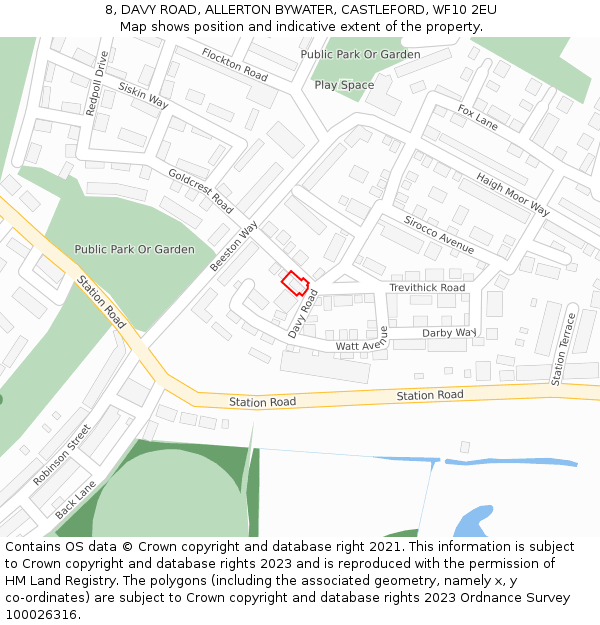 8, DAVY ROAD, ALLERTON BYWATER, CASTLEFORD, WF10 2EU: Location map and indicative extent of plot