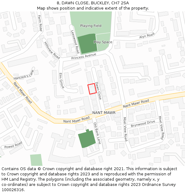 8, DAWN CLOSE, BUCKLEY, CH7 2SA: Location map and indicative extent of plot