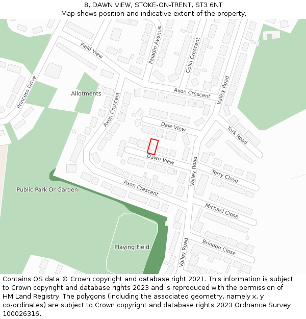 8, DAWN VIEW, STOKE-ON-TRENT, ST3 6NT: Location map and indicative extent of plot