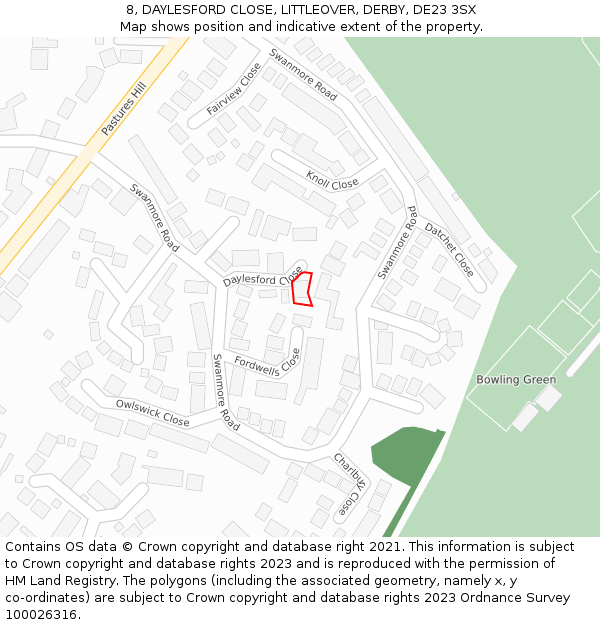 8, DAYLESFORD CLOSE, LITTLEOVER, DERBY, DE23 3SX: Location map and indicative extent of plot