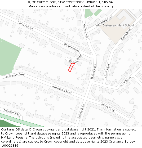 8, DE GREY CLOSE, NEW COSTESSEY, NORWICH, NR5 0AL: Location map and indicative extent of plot