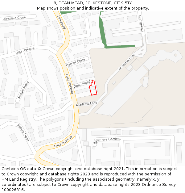 8, DEAN MEAD, FOLKESTONE, CT19 5TY: Location map and indicative extent of plot