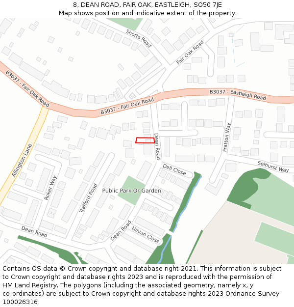 8, DEAN ROAD, FAIR OAK, EASTLEIGH, SO50 7JE: Location map and indicative extent of plot