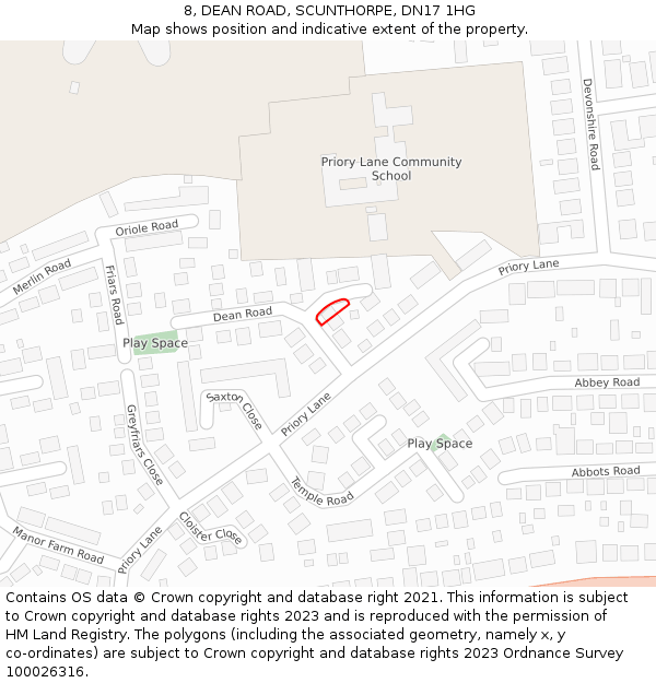 8, DEAN ROAD, SCUNTHORPE, DN17 1HG: Location map and indicative extent of plot