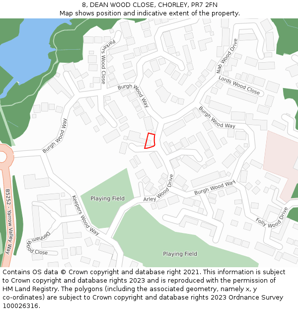 8, DEAN WOOD CLOSE, CHORLEY, PR7 2FN: Location map and indicative extent of plot