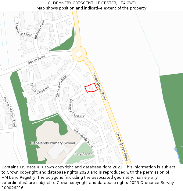 8, DEANERY CRESCENT, LEICESTER, LE4 2WD: Location map and indicative extent of plot