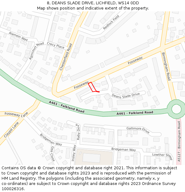 8, DEANS SLADE DRIVE, LICHFIELD, WS14 0DD: Location map and indicative extent of plot