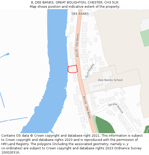 8, DEE BANKS, GREAT BOUGHTON, CHESTER, CH3 5UX: Location map and indicative extent of plot