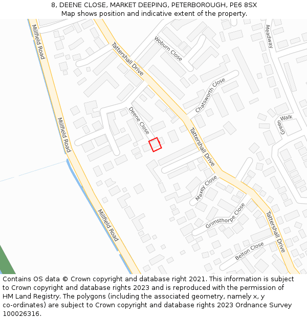 8, DEENE CLOSE, MARKET DEEPING, PETERBOROUGH, PE6 8SX: Location map and indicative extent of plot