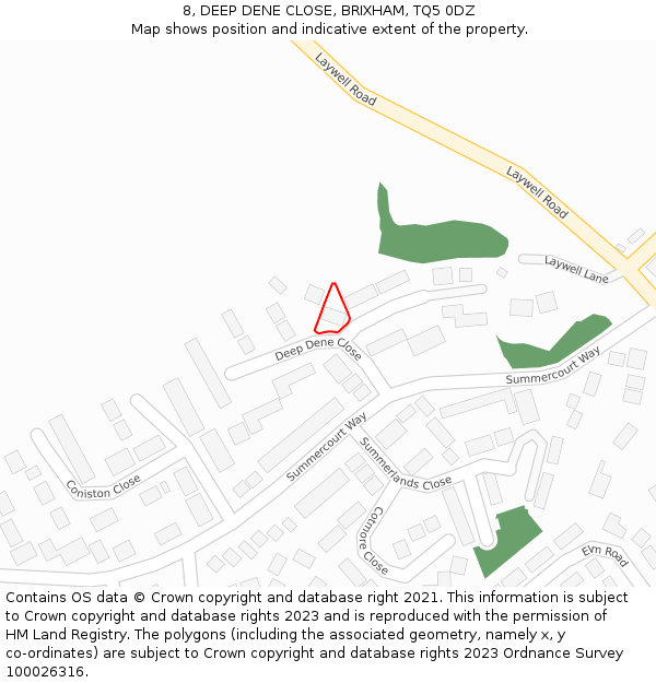 8, DEEP DENE CLOSE, BRIXHAM, TQ5 0DZ: Location map and indicative extent of plot