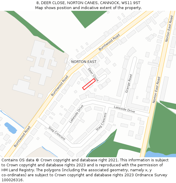 8, DEER CLOSE, NORTON CANES, CANNOCK, WS11 9ST: Location map and indicative extent of plot
