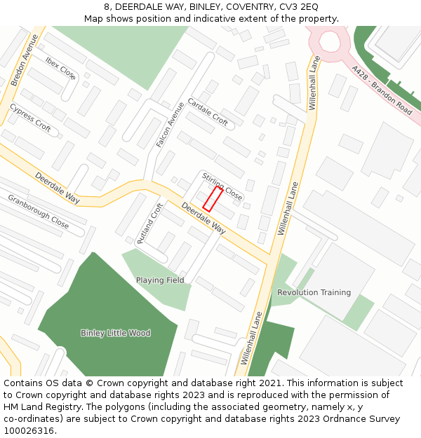 8, DEERDALE WAY, BINLEY, COVENTRY, CV3 2EQ: Location map and indicative extent of plot