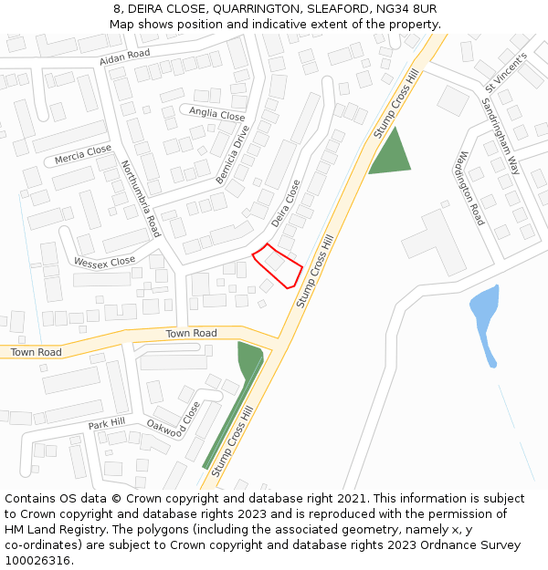 8, DEIRA CLOSE, QUARRINGTON, SLEAFORD, NG34 8UR: Location map and indicative extent of plot