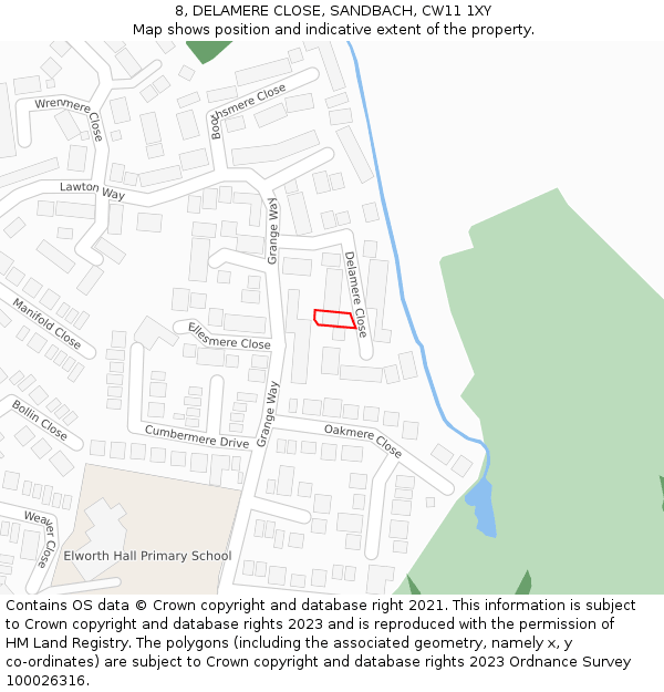 8, DELAMERE CLOSE, SANDBACH, CW11 1XY: Location map and indicative extent of plot