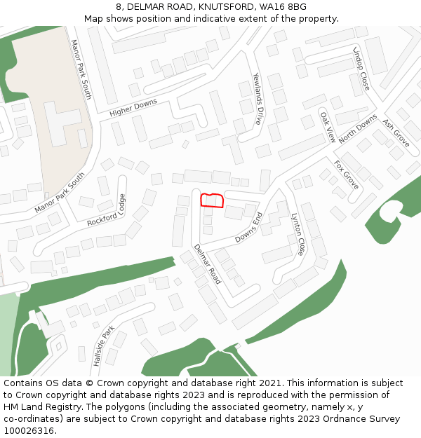 8, DELMAR ROAD, KNUTSFORD, WA16 8BG: Location map and indicative extent of plot