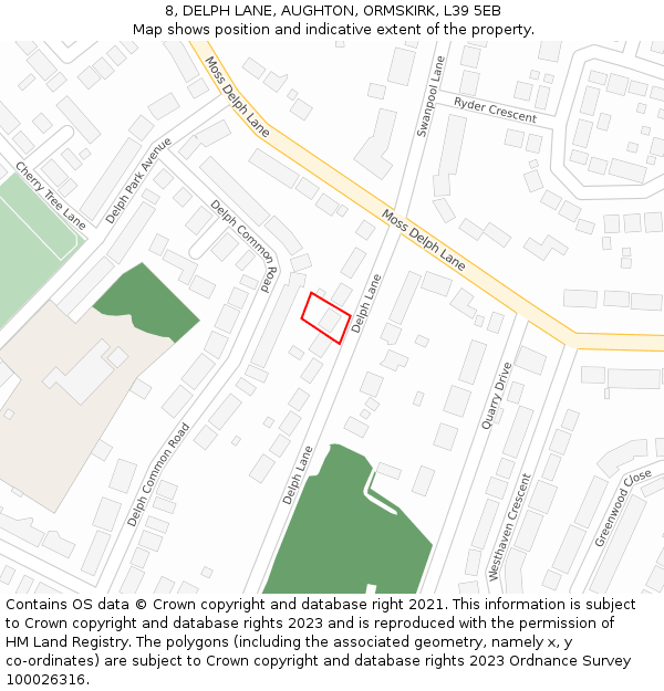 8, DELPH LANE, AUGHTON, ORMSKIRK, L39 5EB: Location map and indicative extent of plot