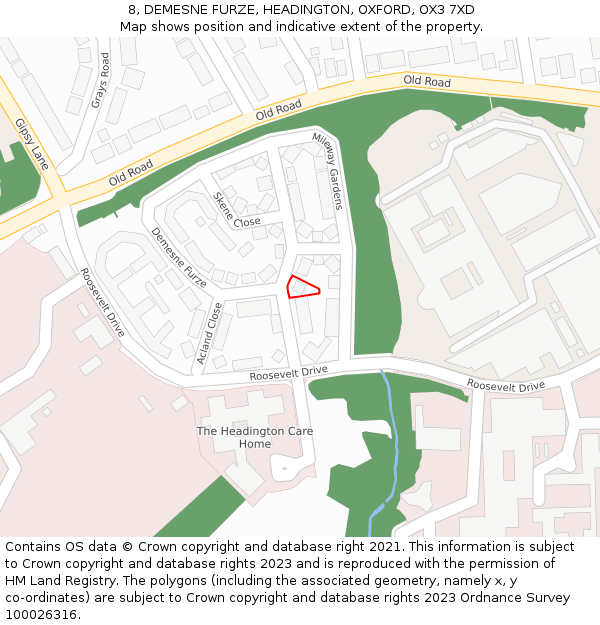 8, DEMESNE FURZE, HEADINGTON, OXFORD, OX3 7XD: Location map and indicative extent of plot