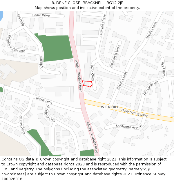 8, DENE CLOSE, BRACKNELL, RG12 2JF: Location map and indicative extent of plot