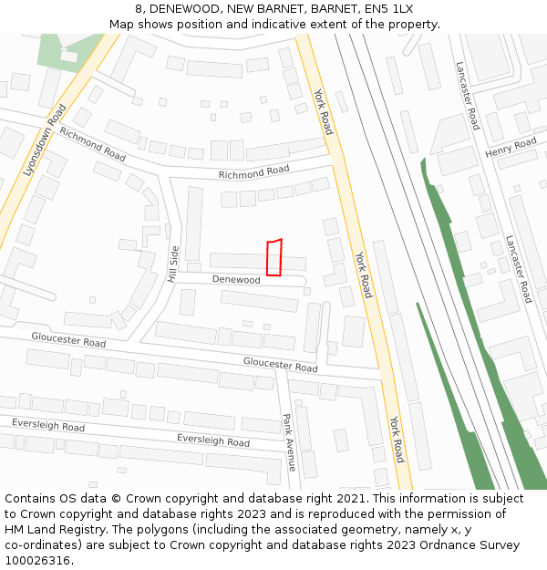 8, DENEWOOD, NEW BARNET, BARNET, EN5 1LX: Location map and indicative extent of plot