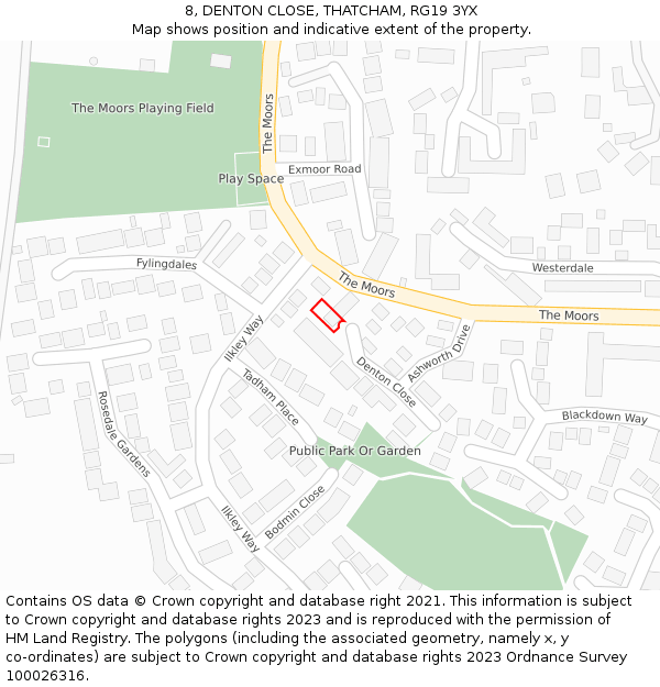 8, DENTON CLOSE, THATCHAM, RG19 3YX: Location map and indicative extent of plot