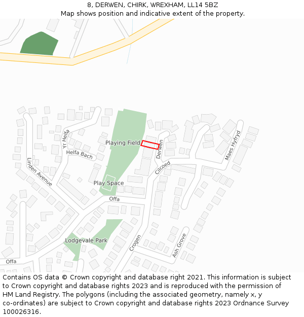 8, DERWEN, CHIRK, WREXHAM, LL14 5BZ: Location map and indicative extent of plot