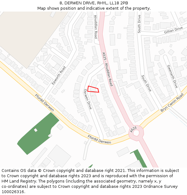 8, DERWEN DRIVE, RHYL, LL18 2PB: Location map and indicative extent of plot