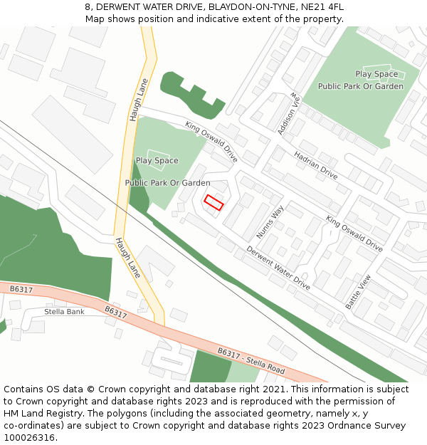 8, DERWENT WATER DRIVE, BLAYDON-ON-TYNE, NE21 4FL: Location map and indicative extent of plot
