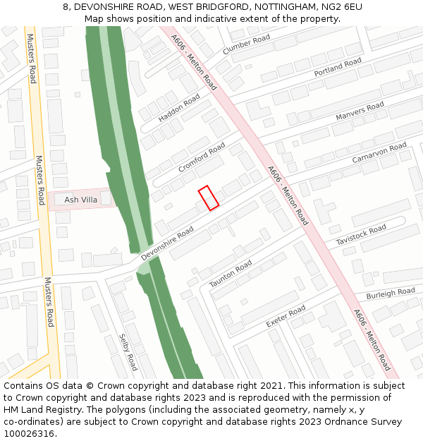 8, DEVONSHIRE ROAD, WEST BRIDGFORD, NOTTINGHAM, NG2 6EU: Location map and indicative extent of plot