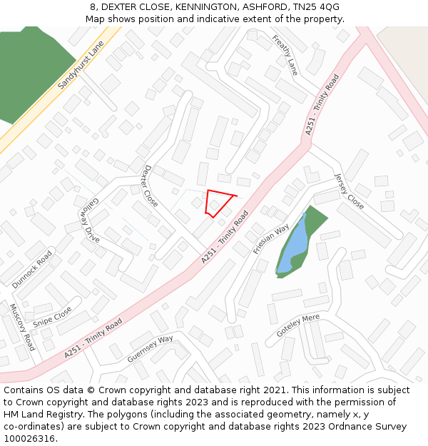 8, DEXTER CLOSE, KENNINGTON, ASHFORD, TN25 4QG: Location map and indicative extent of plot