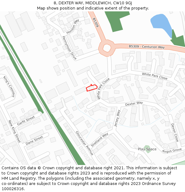 8, DEXTER WAY, MIDDLEWICH, CW10 9GJ: Location map and indicative extent of plot