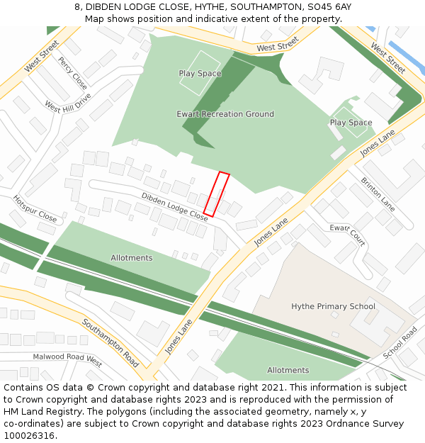 8, DIBDEN LODGE CLOSE, HYTHE, SOUTHAMPTON, SO45 6AY: Location map and indicative extent of plot