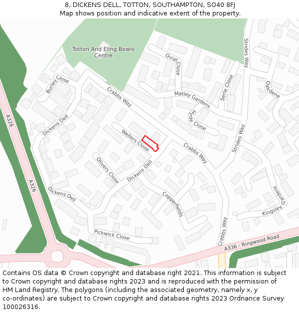 8, DICKENS DELL, TOTTON, SOUTHAMPTON, SO40 8FJ: Location map and indicative extent of plot