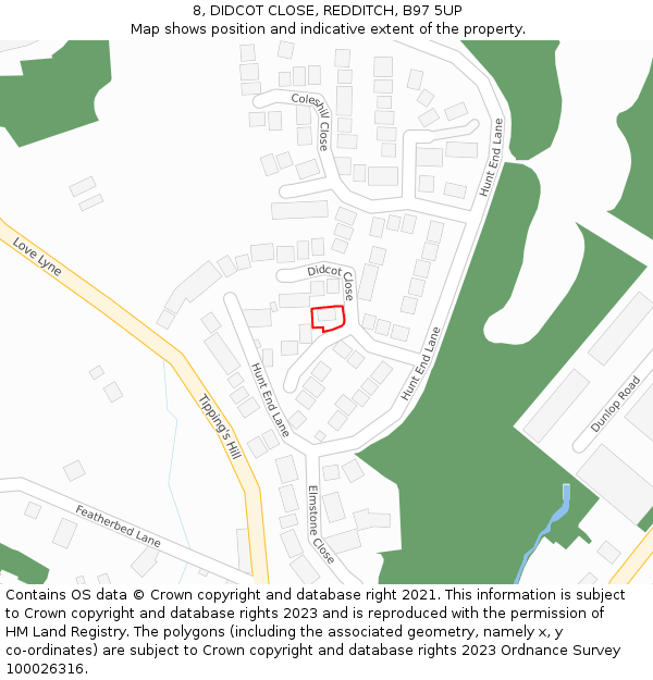 8, DIDCOT CLOSE, REDDITCH, B97 5UP: Location map and indicative extent of plot