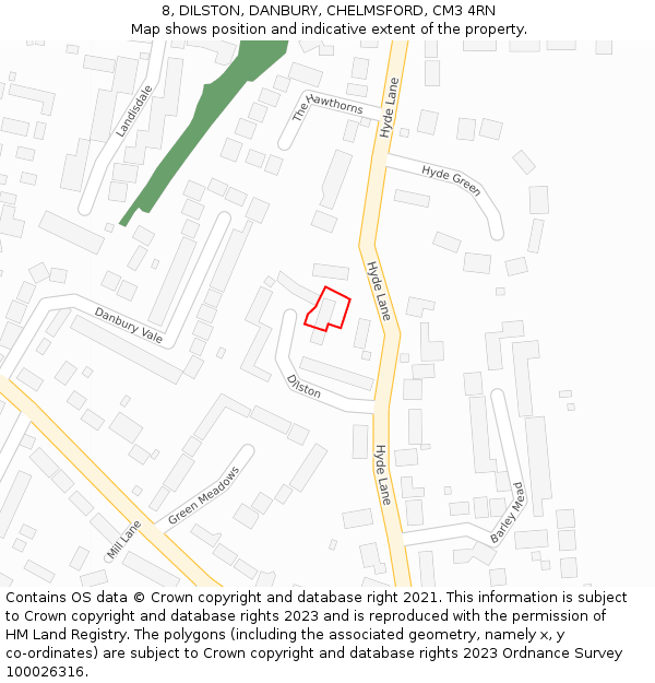 8, DILSTON, DANBURY, CHELMSFORD, CM3 4RN: Location map and indicative extent of plot