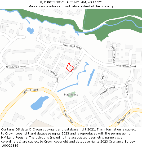 8, DIPPER DRIVE, ALTRINCHAM, WA14 5YF: Location map and indicative extent of plot