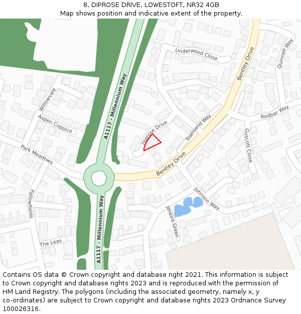 8, DIPROSE DRIVE, LOWESTOFT, NR32 4GB: Location map and indicative extent of plot