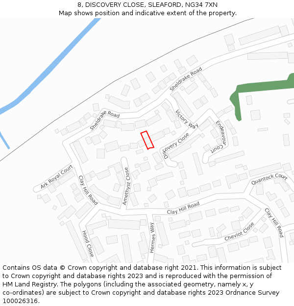 8, DISCOVERY CLOSE, SLEAFORD, NG34 7XN: Location map and indicative extent of plot