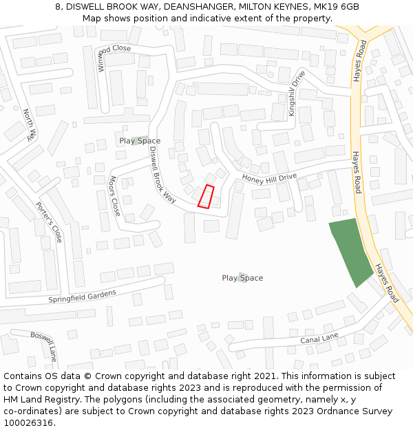 8, DISWELL BROOK WAY, DEANSHANGER, MILTON KEYNES, MK19 6GB: Location map and indicative extent of plot