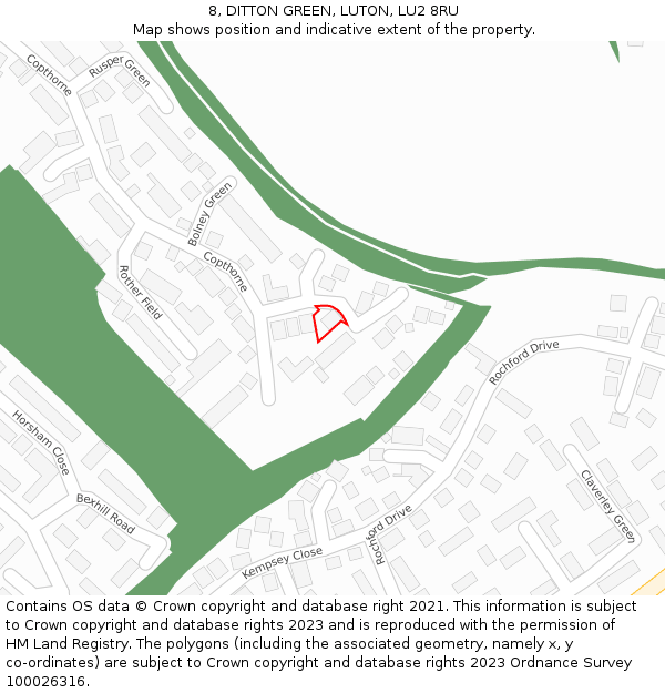 8, DITTON GREEN, LUTON, LU2 8RU: Location map and indicative extent of plot