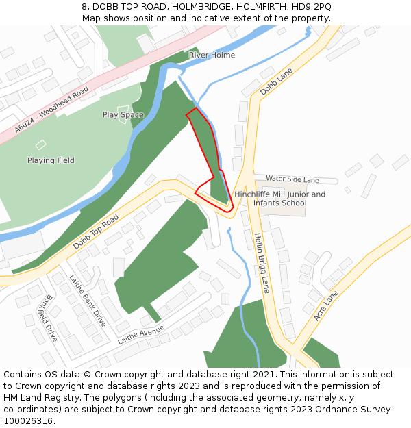 8, DOBB TOP ROAD, HOLMBRIDGE, HOLMFIRTH, HD9 2PQ: Location map and indicative extent of plot