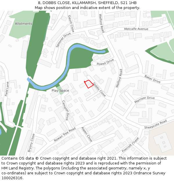 8, DOBBS CLOSE, KILLAMARSH, SHEFFIELD, S21 1HB: Location map and indicative extent of plot