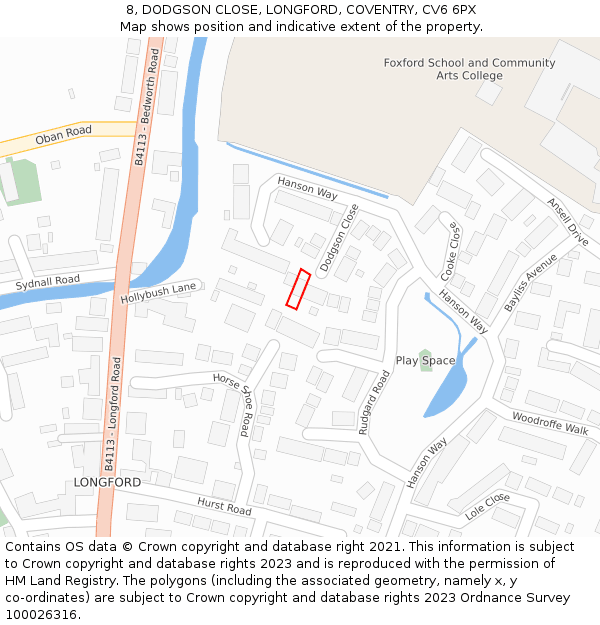 8, DODGSON CLOSE, LONGFORD, COVENTRY, CV6 6PX: Location map and indicative extent of plot