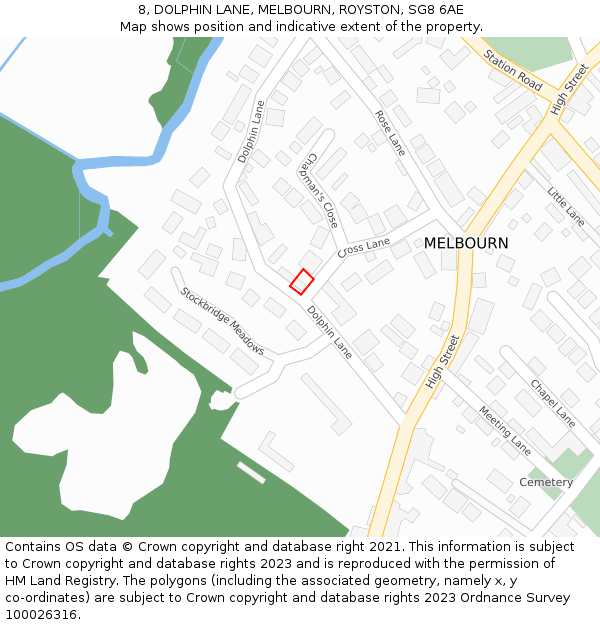 8, DOLPHIN LANE, MELBOURN, ROYSTON, SG8 6AE: Location map and indicative extent of plot