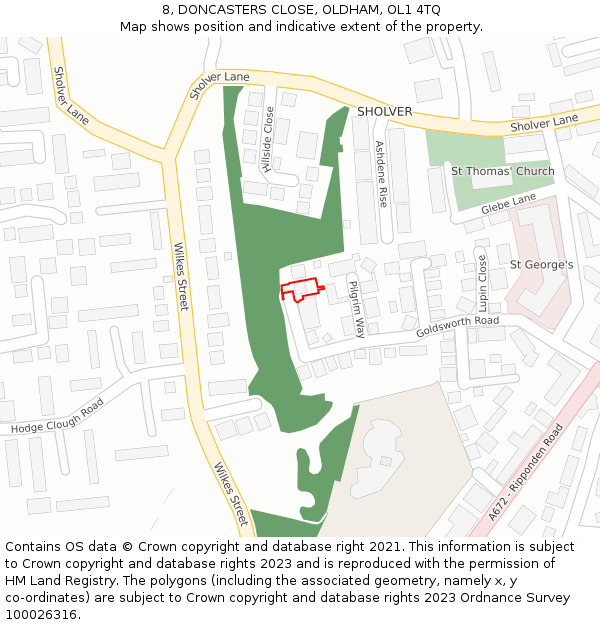 8, DONCASTERS CLOSE, OLDHAM, OL1 4TQ: Location map and indicative extent of plot