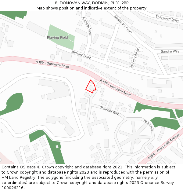 8, DONOVAN WAY, BODMIN, PL31 2RP: Location map and indicative extent of plot