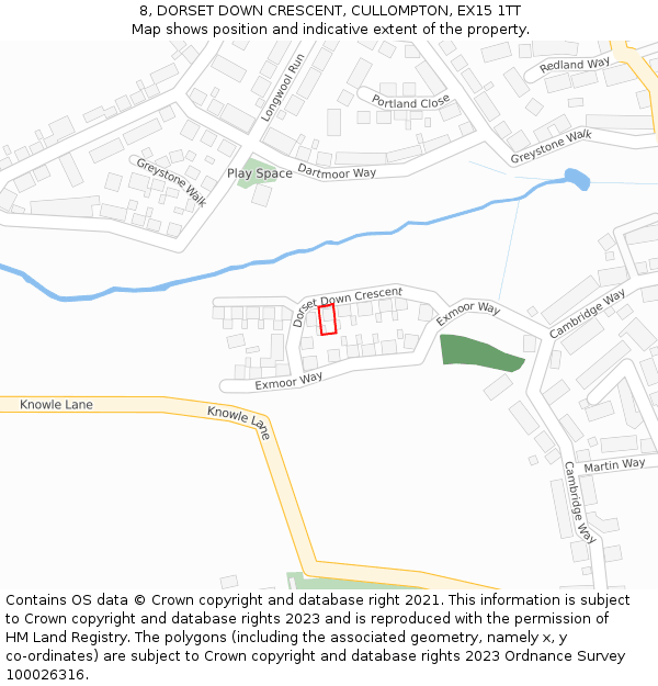 8, DORSET DOWN CRESCENT, CULLOMPTON, EX15 1TT: Location map and indicative extent of plot