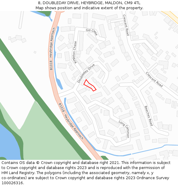 8, DOUBLEDAY DRIVE, HEYBRIDGE, MALDON, CM9 4TL: Location map and indicative extent of plot